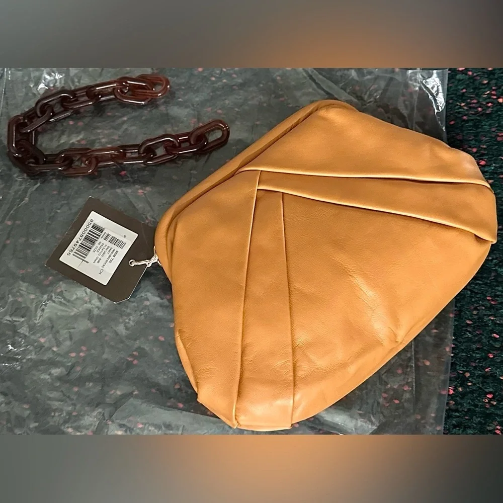 Authentic RAFE NWT Brooke Pleated Frame Leather Clutch in Orange Rare